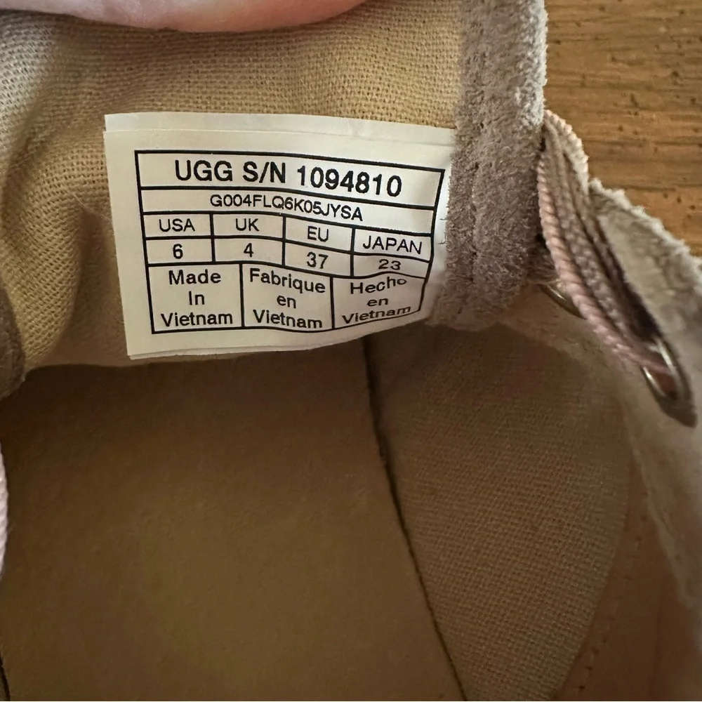 UGG Milo Fawn Suede Tan Taupe Low Top Lace Up Sneaker size 6